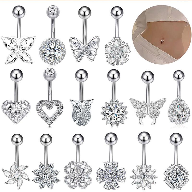 Sexy Heart Butterfly Belly Ring, Crystal Zircon Navel Piercing Jewelry for Women Girls, Trendy Body Jewelry Gift