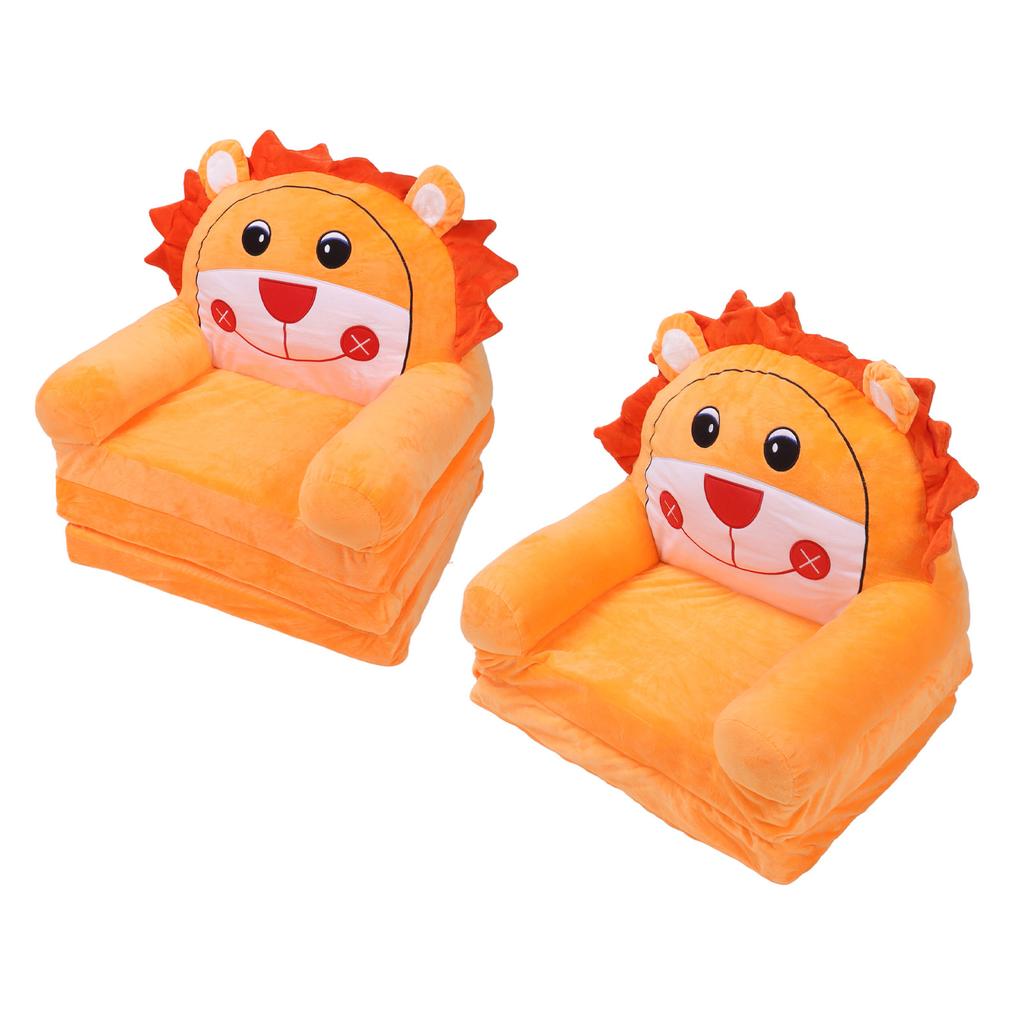 Toddler Armchair Bed Soft Orange Removable Cover Animal Shape Wide Armrests Foldable Children Sofa for Living Room for Playing