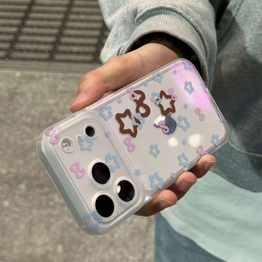 Transparente Rosa-Blaue Stern-Handyhülle: Kompatibel mit Apple 14/15/16/17, Koreanischer Stil, Schlankes Design