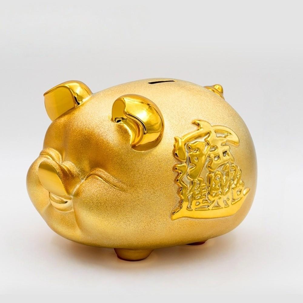 Pig Mascots Ceramic Piggy Money Bank Golden Beans Container Ceramic Savings Money Tank Chinese Style Desk Decor Money Jar