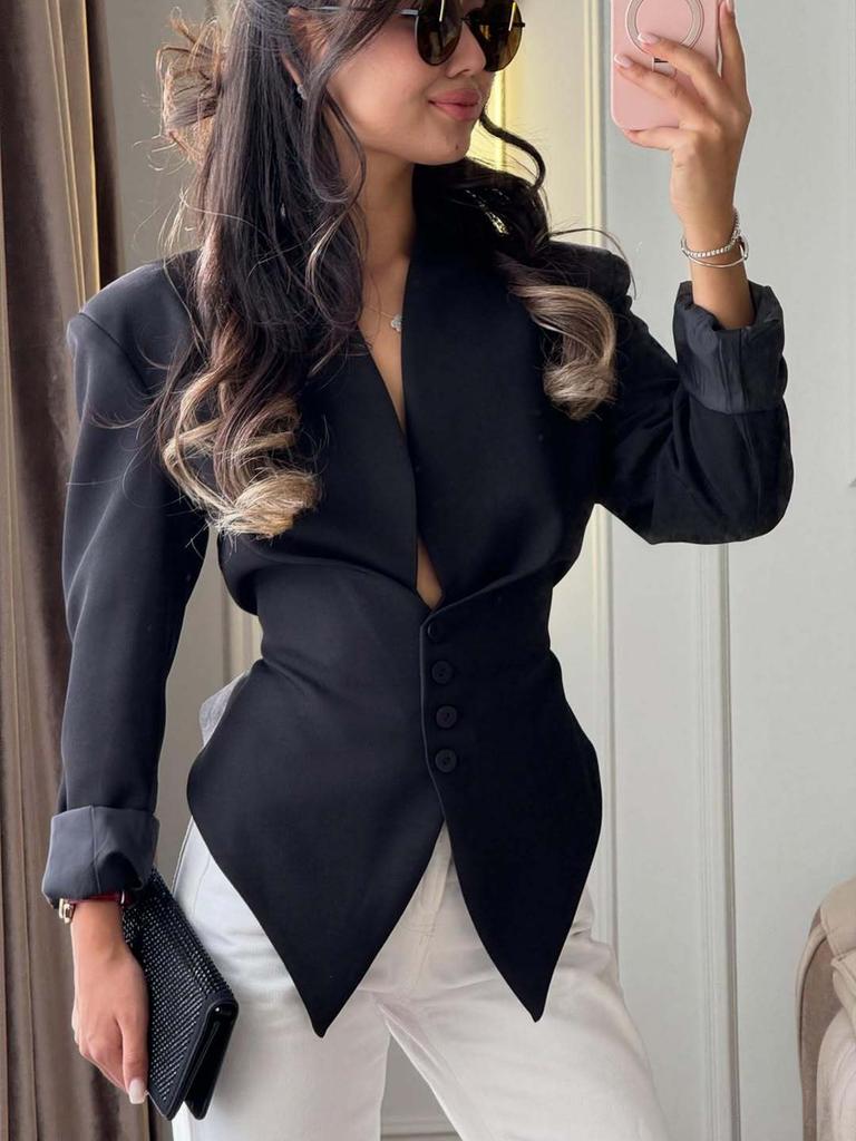 New Women's Slim Fit Asymmetric Blazer Jacket Long Sleeve Fashion Elegant Top