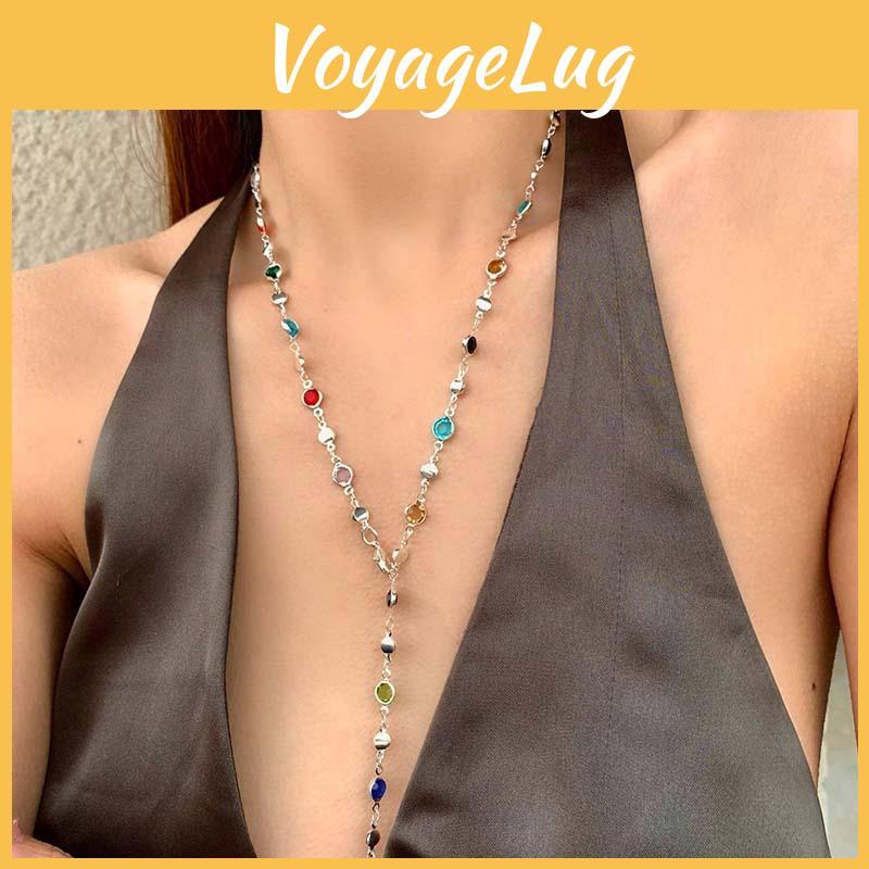 Fashionable Women's Geometric Long Chains With Colorful Crystal Accents For 2024