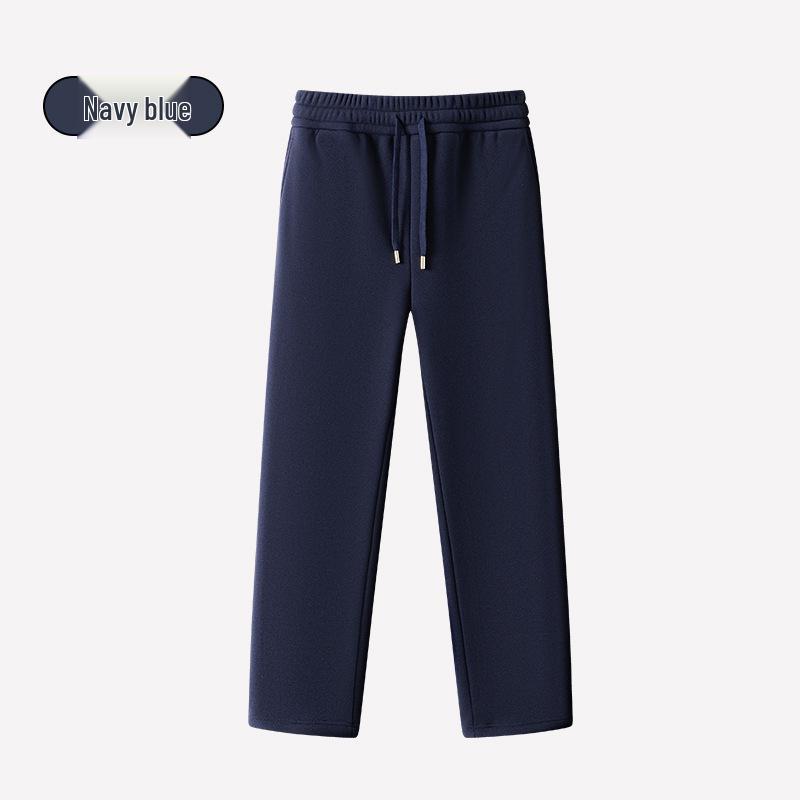 

Мужские повседневные спортивные штаны из утолщенной шерсти и шелка с добавлением бархата — теплые, свободные и прямые длинные брюки для весны, осени и зимы L темно-синий