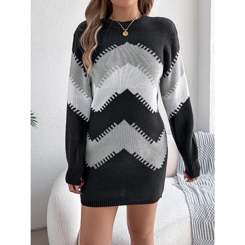 GMXIA Autumn and Winter Casual Multi-color Lantern Sleeve Sweater Dress Women's Wear Sweaters Dress