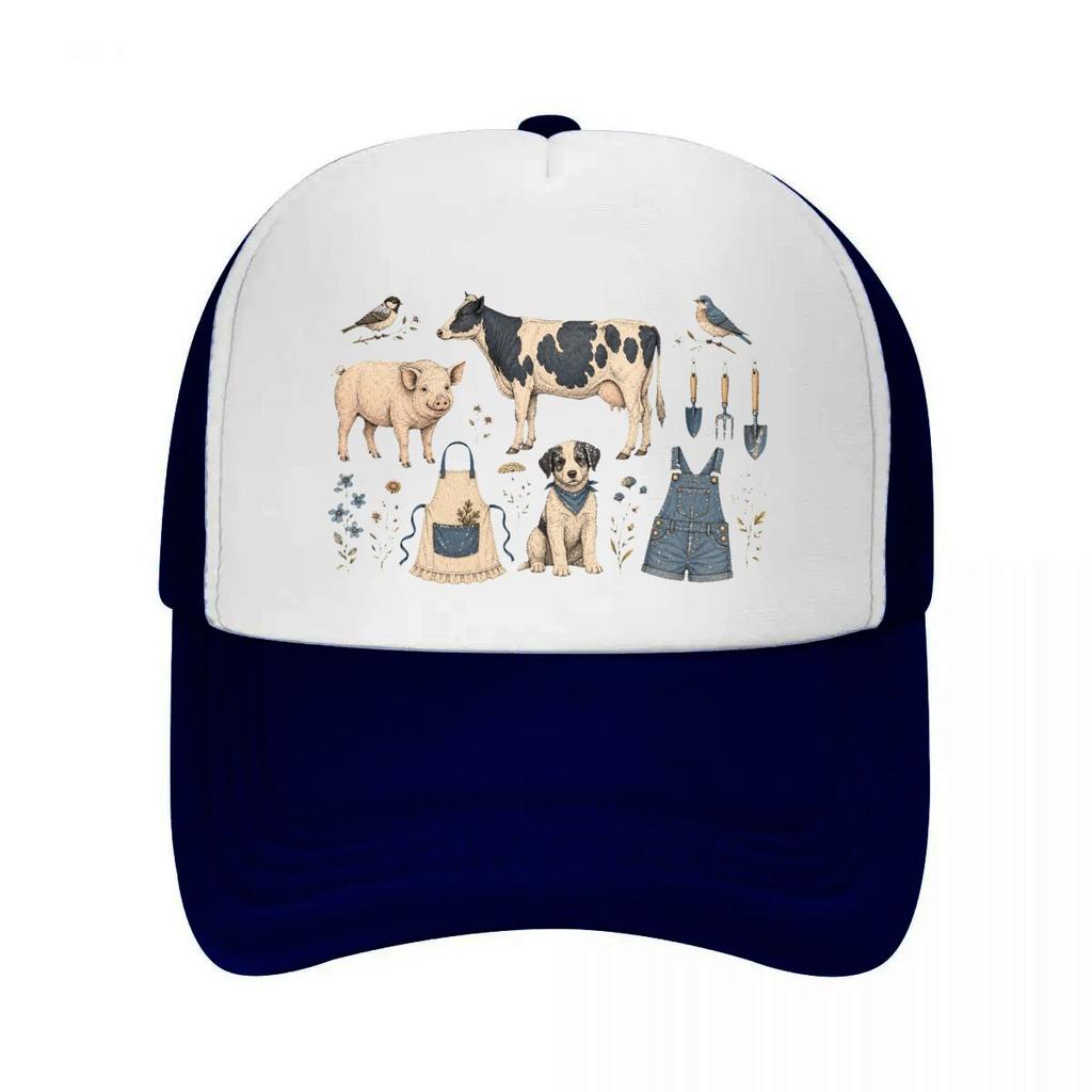 Rustic Farm Friends Sketch Collage Mesh Baseball Cap Casual Hat Outdoor  For Womens Unisex FeUnisex