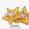 E.B.belle Women's Fashion Party Clear Zircon Star Stud Earrings 18K Gold Plated 316L Stainless Steel Statement Ear Jewelry