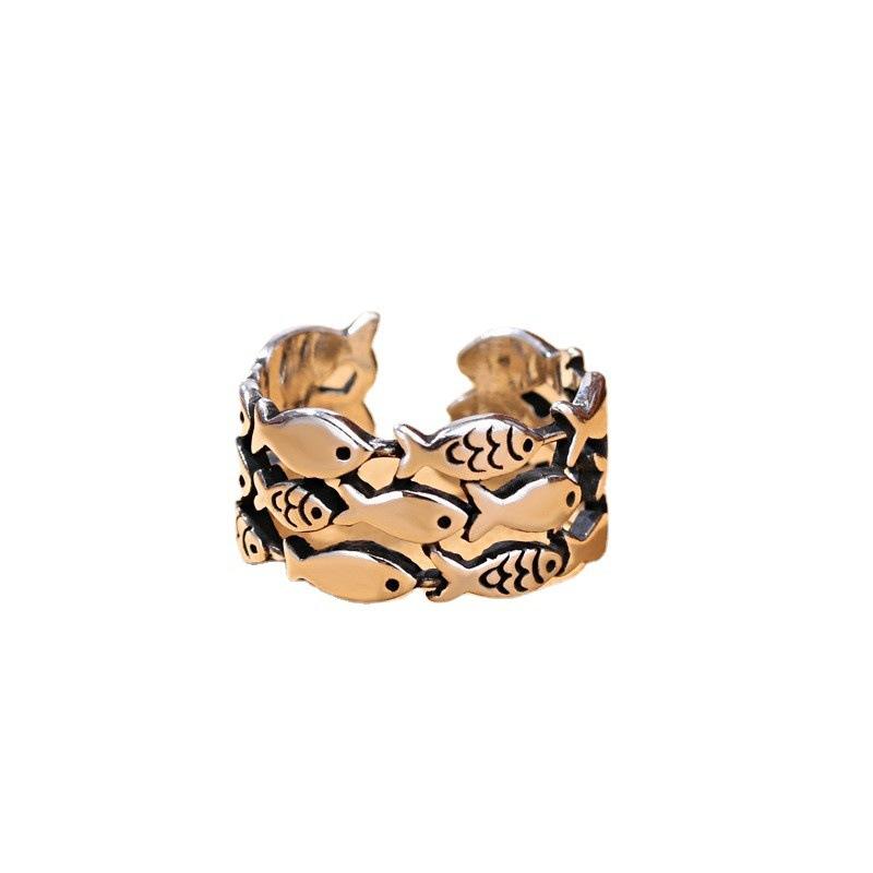 Female Fish Ring Retro Wide Open Ring Hand Jewelry Multi-layered Fish Ring
