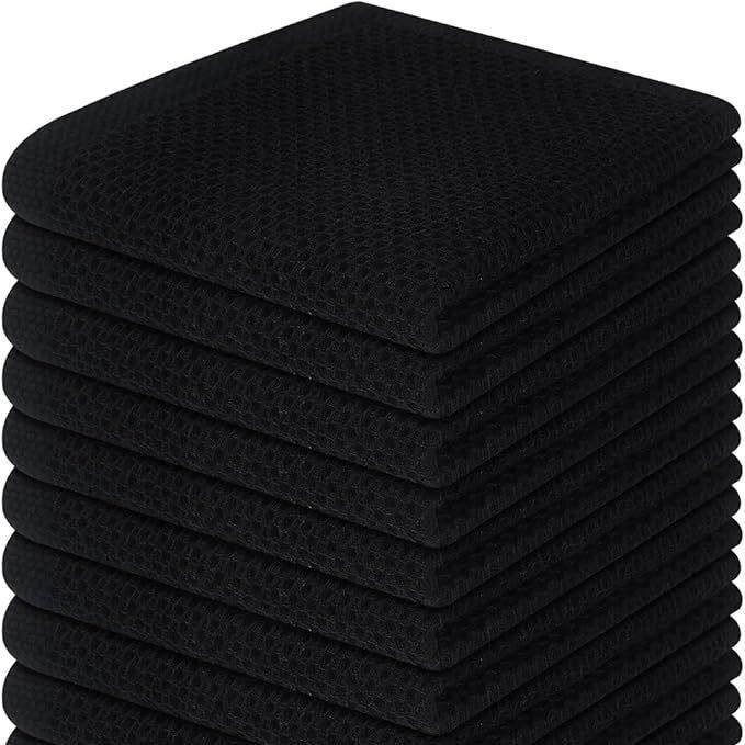 3 Piece Cotton Waffle Weave Towels Set 34x34cm Soft Absorbent Lightweight Kitchen and Bathroom Towels Durable Textured Fabric