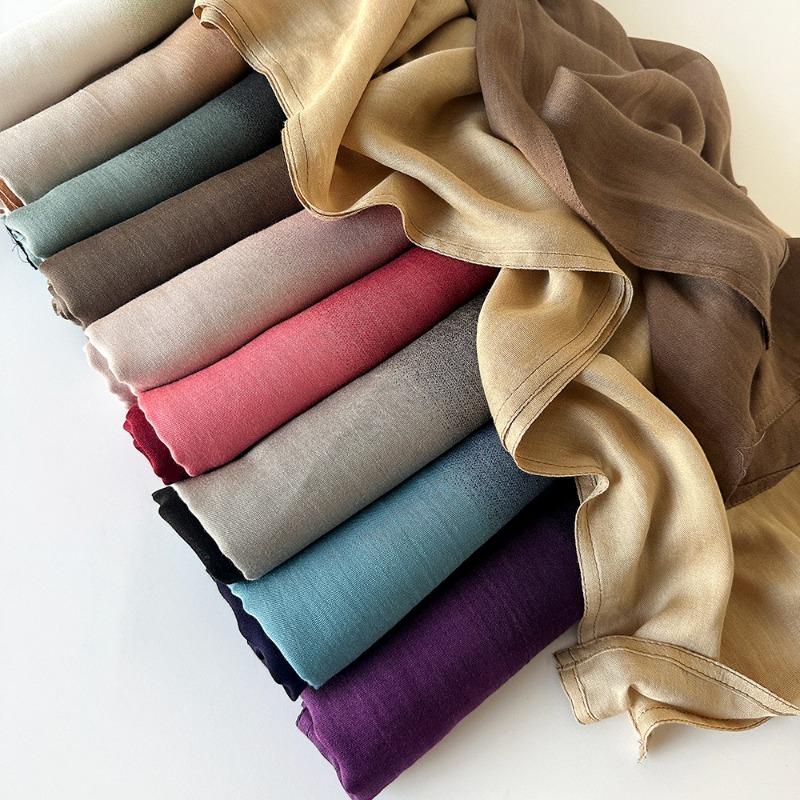 Retro solid color gradual change scarf women's thin simple lengthened yarn shawl cotton scarf headscarf bag head