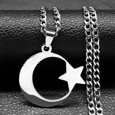 Turkish Star and Moon Pendant Stainless Steel Chain Necklace for Men and Women Jewelry Accessories