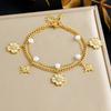 Gold Plated Stainless Steel Double Layer Flower Star Pearl Charm Bracelet for Women