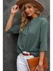 2025 Summer Women's Solid Color Five-Sleeve Loose Fit Pullover Shirt, Plus Size
