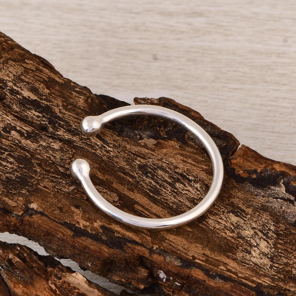 Minimalist 925 Sterling Silver Open Cuff Ring – Adjustable Ball End Silver Band – Dainty Everyday Stackable Ring – Gift for Her