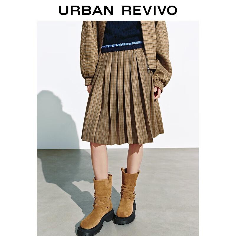 UR 2025 Autumn Retro Plaid A-line Skirt S