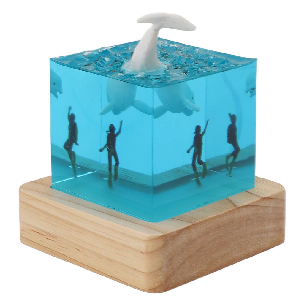 Handcrafted White Whale Night Light Diver Deep Sea Night Lamp with USB Oak Stand RGB Bedside Table