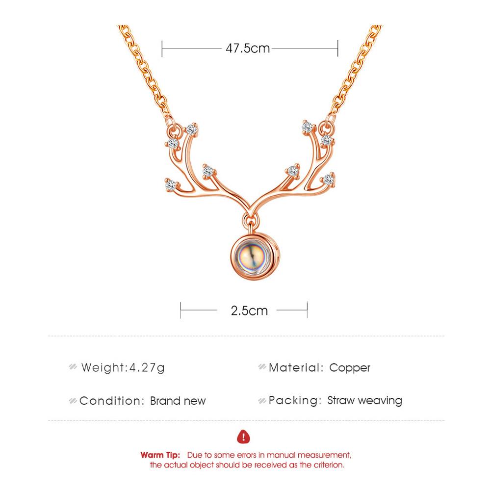 Antler Shaped Projection 100 Languages  Necklace Fashion Christmas Gifts