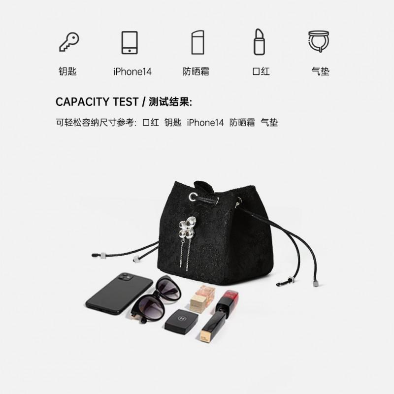 Handheld Jacquard Cloth Bucket Bag Chinese Style Drawstring High-end Women's Handbag Fashionable Small Shoulder