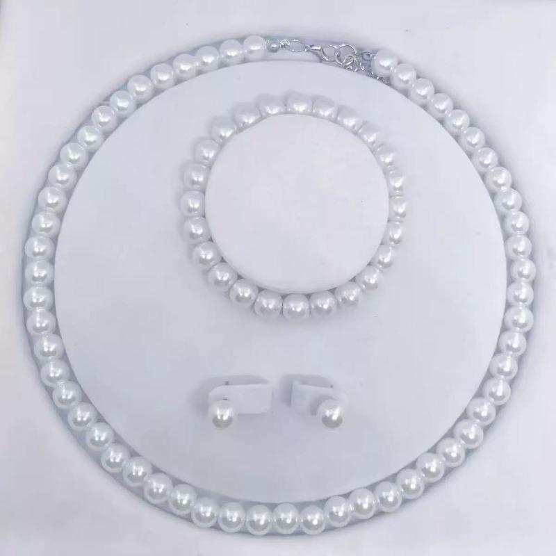 Best-selling MM faux pearl necklace, bracelet, and earring three-piece set, fashionable women's pearl jewelry set