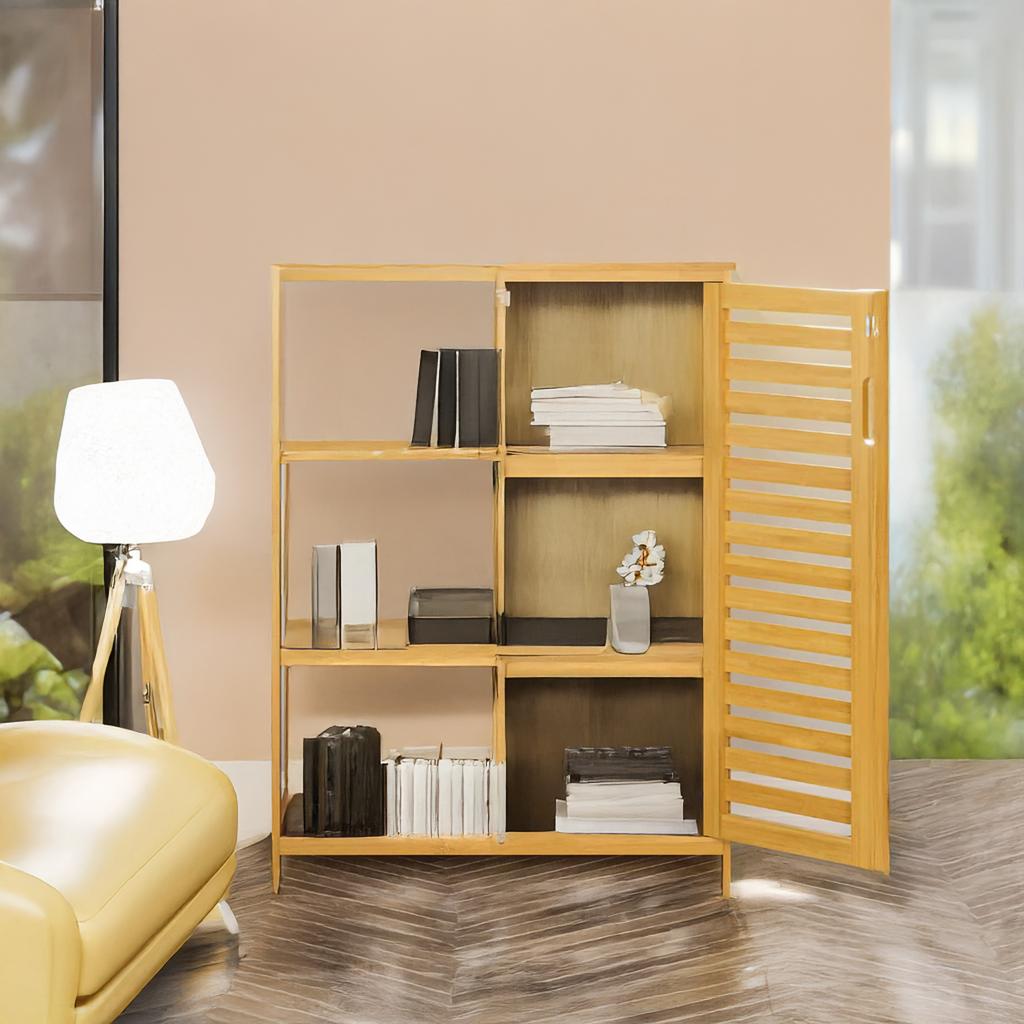 Bamboo Bathroom Cabinet With 3 Storage Shelves 87X66X33Cm