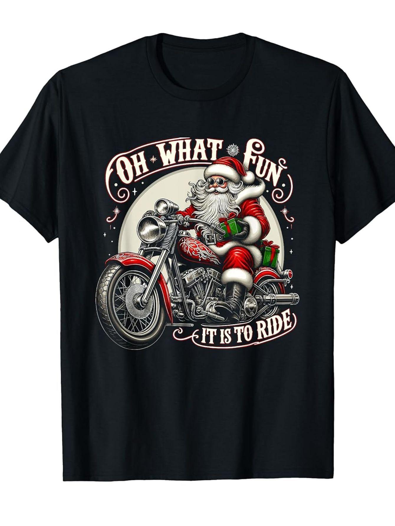 Men s Vintage Motorcycle Santa Biker T-Shirt -  Oh What Fun It Is to Ride  Graphic XS