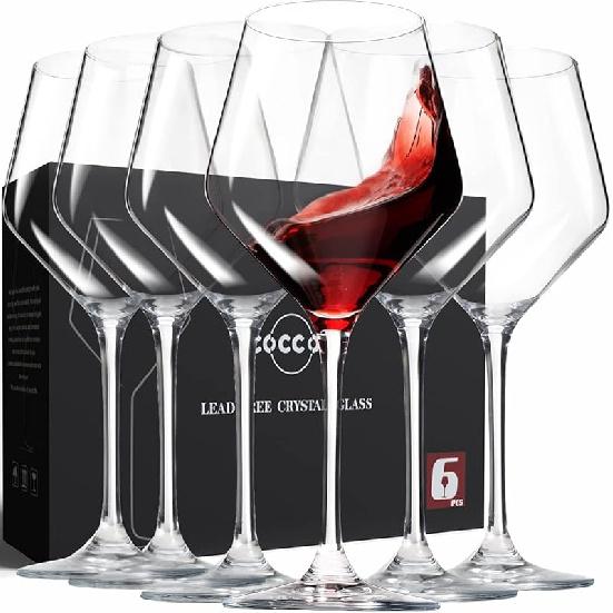 Wine Glasses,White Red Wine Glasses Set of 6,Lead-Free Premium Crystal Clear Glass,Hand Blown Italian Style Burgundy Long Stem Wine Glasses,Great Crystal