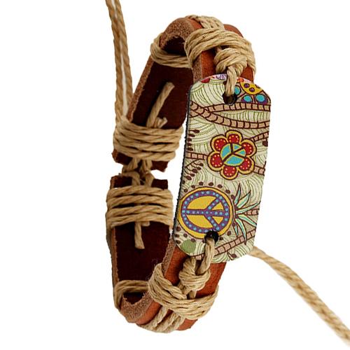 Women Men Vintage Punk Style Pyrograph Peace Sign Charm Infinity Bangle Bracelet