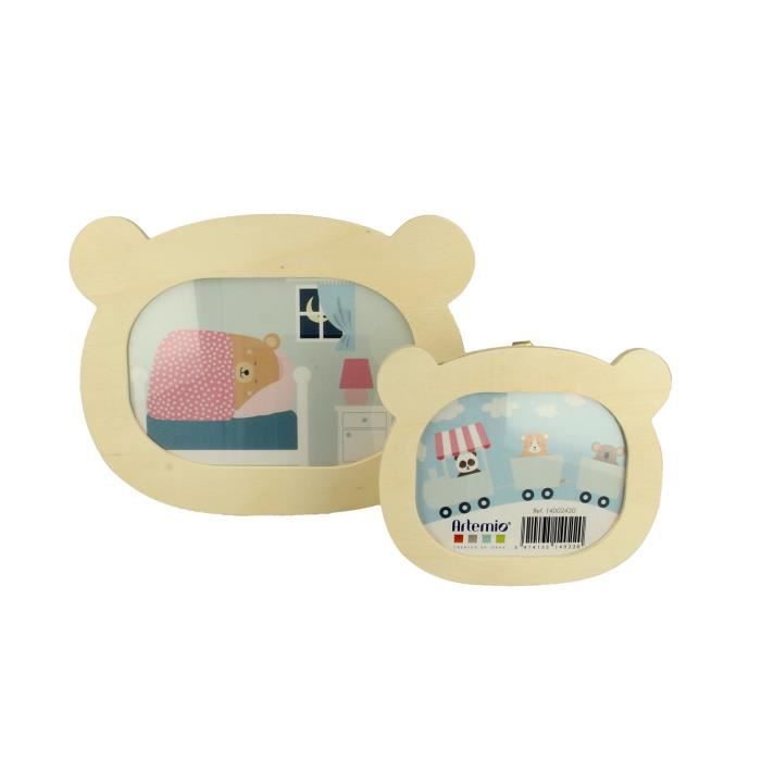 Cadre photo - Cadre en Bois - Ourson - 2 pièces - Dimensions 13.5x11 cm et 20.5x16 cm - Beige