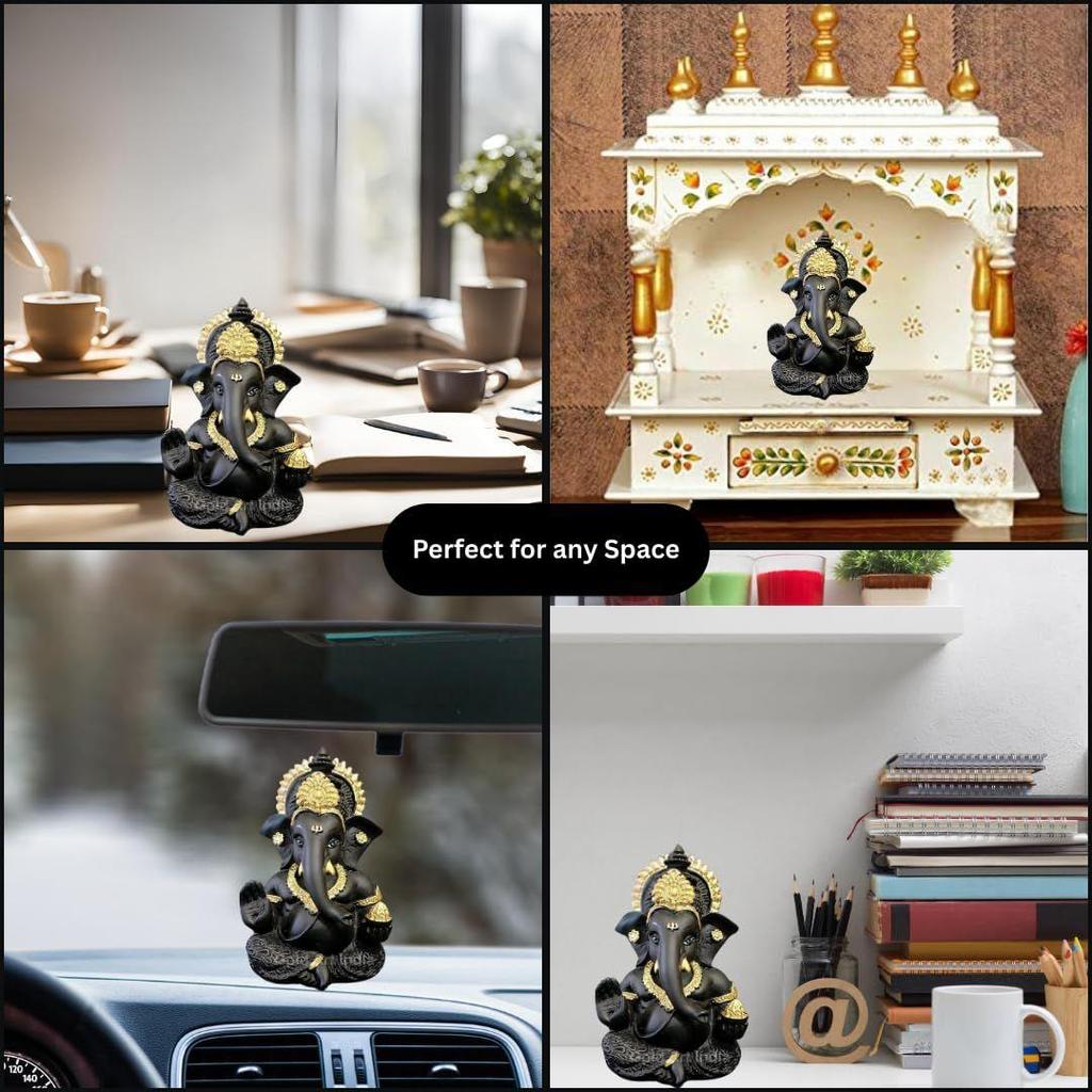 Terracotta Black Ganesh Idol for Car Dashboard Small Ganesha Murti Ganpati Idol for Home Decor Puja Lord Ganesh Statue
