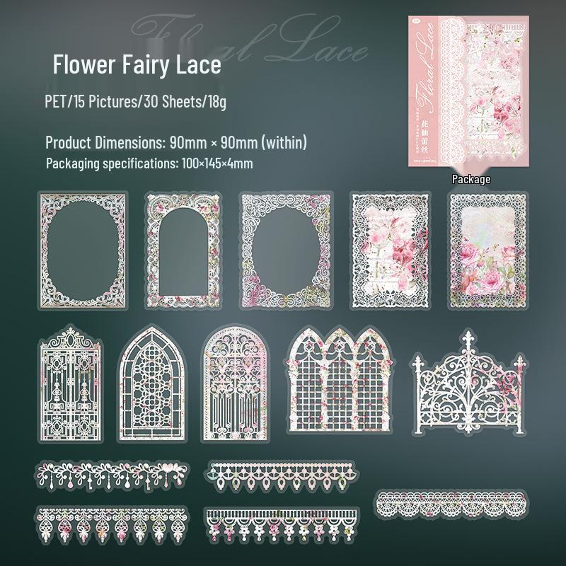 Beautiful Day PET Sticker Series: Floral Lace Journal Decorations, Set of 6