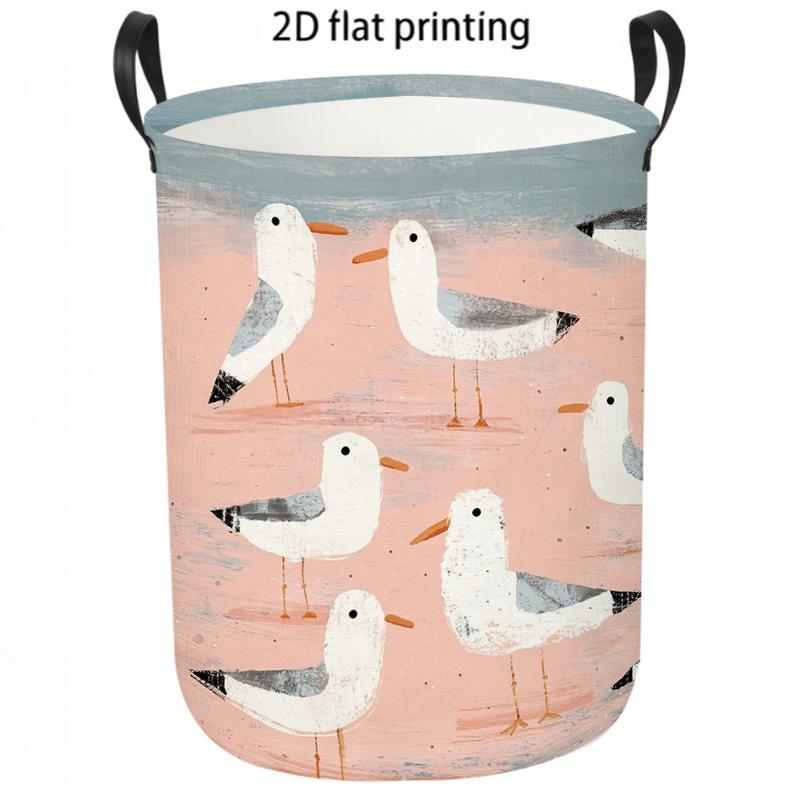 1pc Laundry Basket, Coastal Seagull Print Dirty Clothes Hamper, Collapsible Fabric Organizer with Sturdy Handles, Casual Beach Style Storage Bin for H