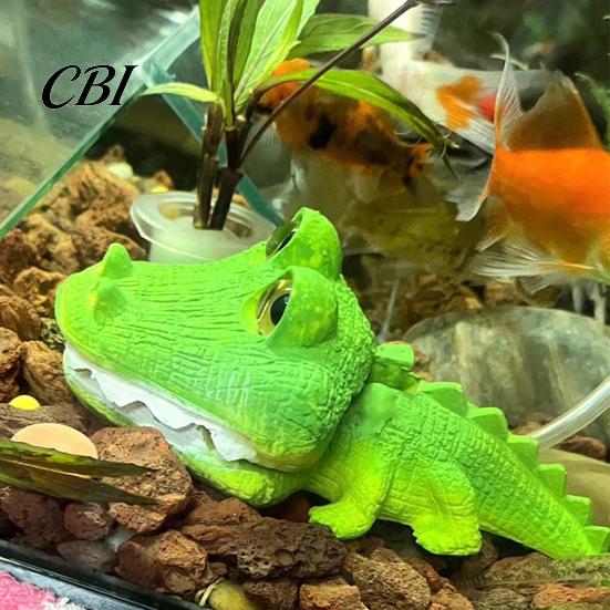 Aquarium Accessory Air Bubbler Crocodile, Resin Crocodile Decoration Bubbler, Green Pump Fish Tank Ornament for Shrimp Betta