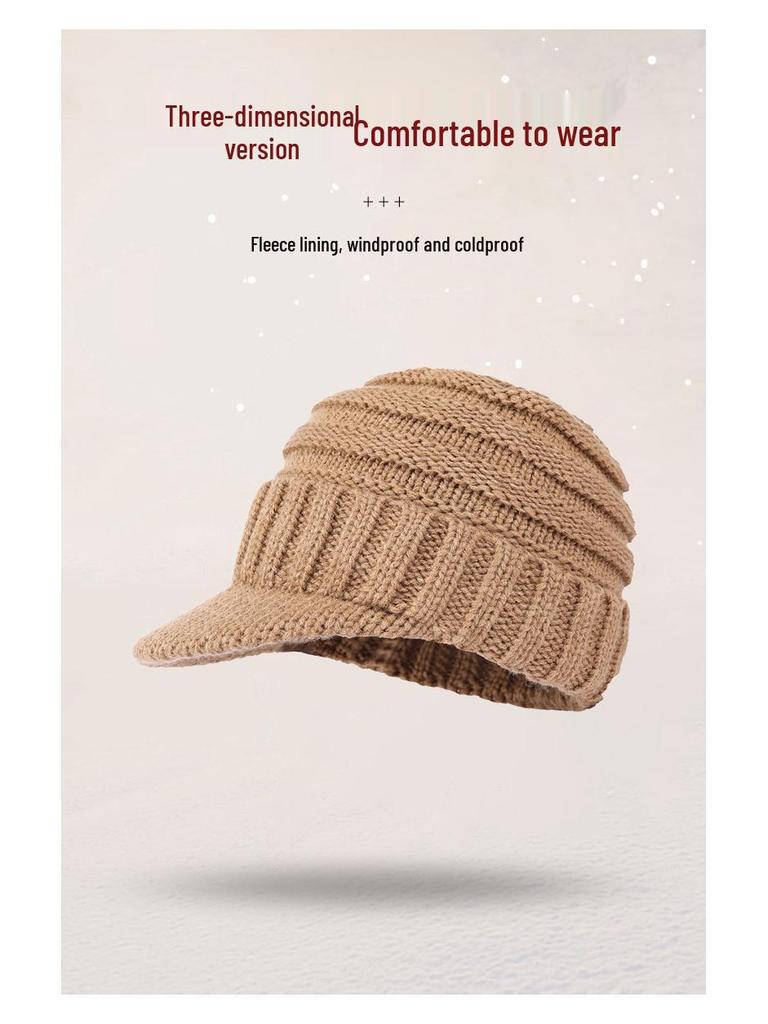 Minimalist Women's Duckbill Knit Hat - Short Brim, Warm Ear Protection for Autumn/Winter Skiing.