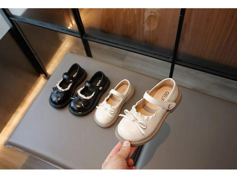 Girls' Lace Trim Bow Leather Mary Jane Shoes - Soft Sole Stylish Princess Shoes for Spring/Autumn 2025
