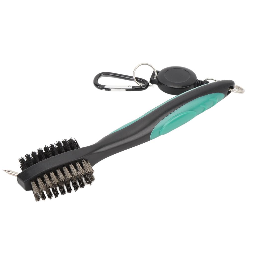 Golf Club Brush with Retractable Cord Dual Sided Steel Bristles Ergonomic Handle Golf Club Cleaning Brush Green