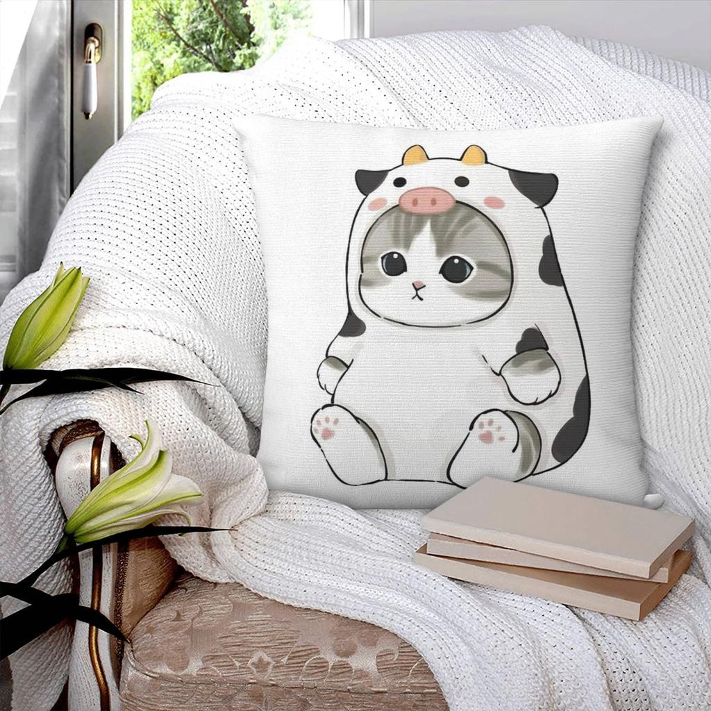 Mofusand Cow Square Pillowcase Polyester Linen Velvet Pattern Zip Decor Throw Pillow Case Home Cushion Cover