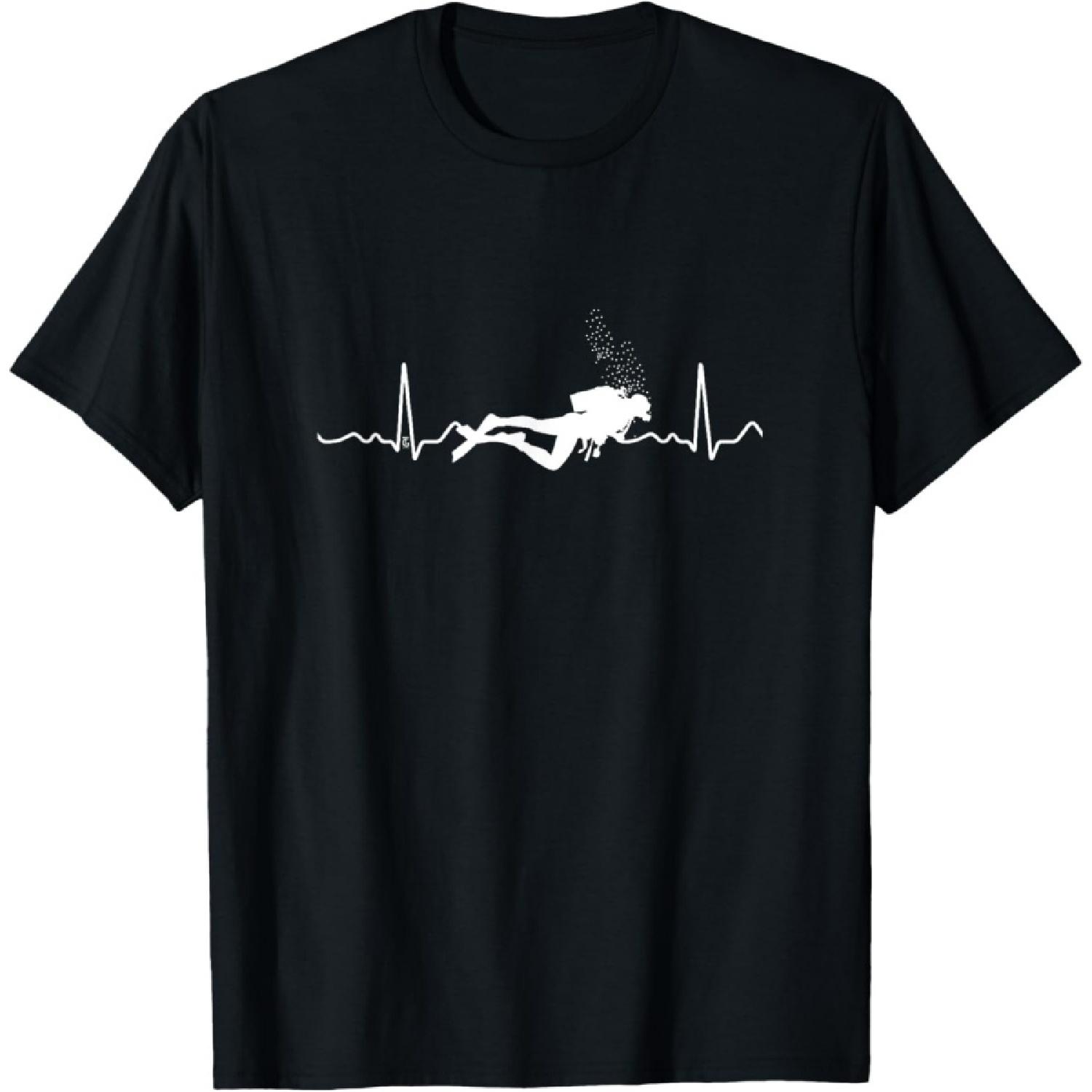Scuba Diver Heartbeat Underwater Ocean Surfer Diving Gift T-Shirt S