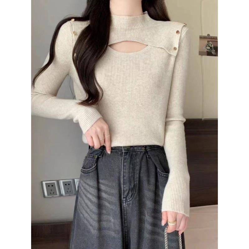 Damen Herbst Winter Rollkragen Strickpullover Weiblich Slim Sexy Aushöhlen Kaschmir Pullover