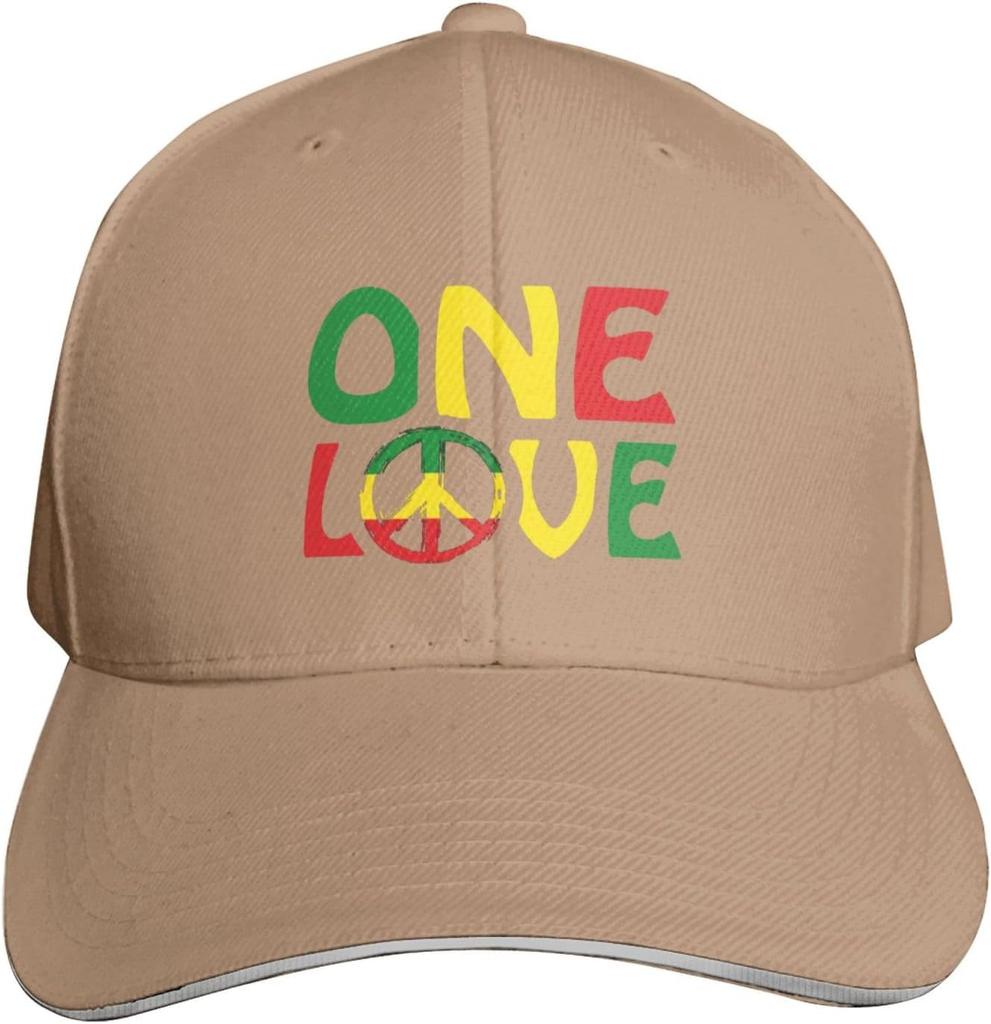 One Love Peace Sign Rasta Colors Unisex Baseball Cap Adjustable Polyester Casual Sun Hat