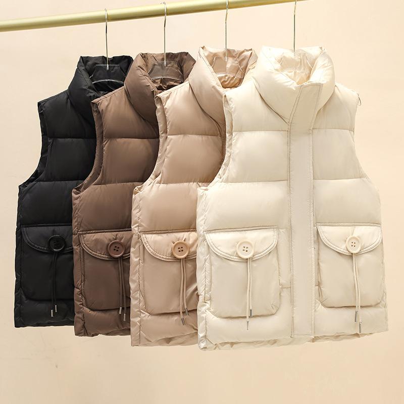 

Down cotton vest women s autumn and winter new Korean version loose versatile and thin short sleeveless vest big pocket coat M чёрный