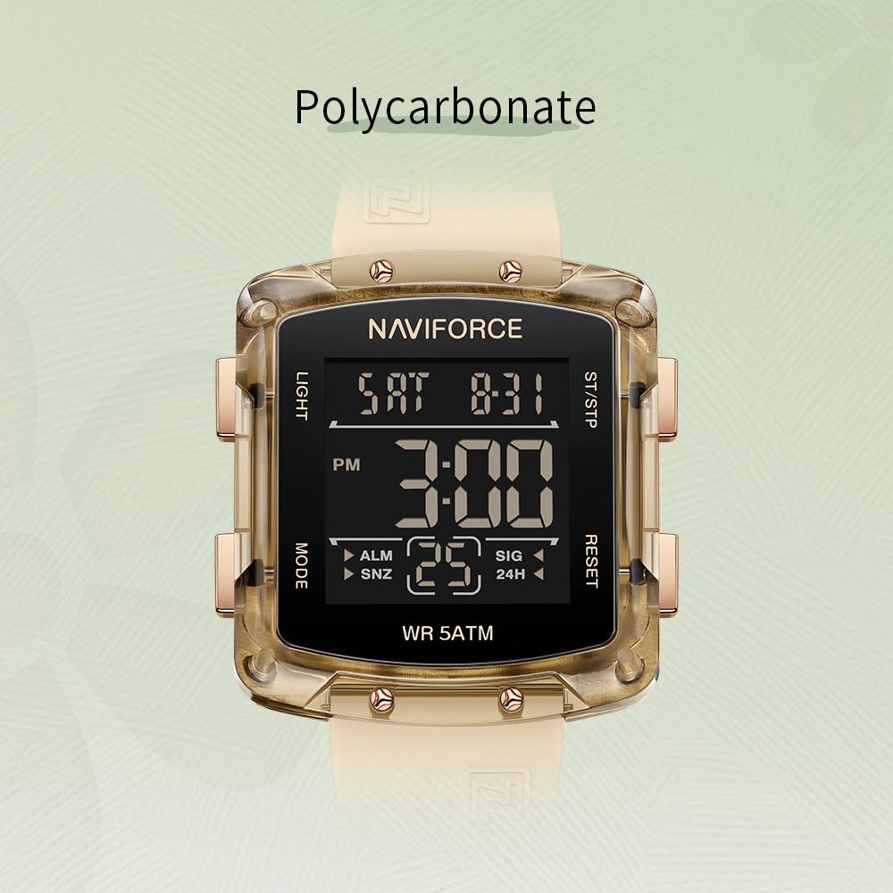 NAVIFORCE Original Unisex Digital Watch for Women Men LCD Display Luminous Pattern Chronograph Silicone Strap Waterproof Boys Girls Watch NF7121