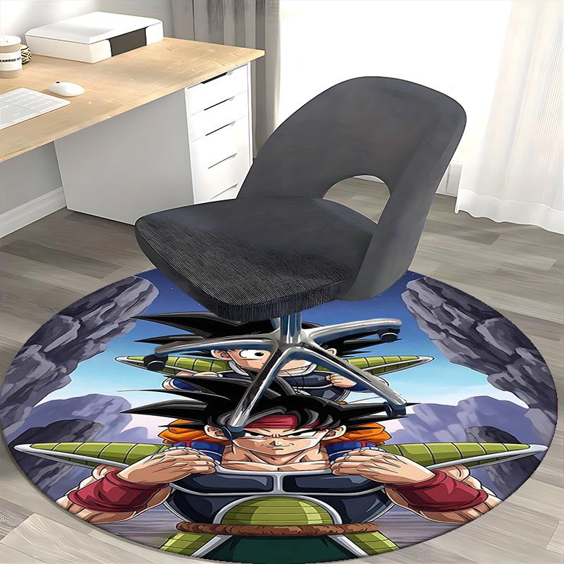 1pc Dragon Ball Z Goku & Vegeta Anime Cartoon Design Round Carpet for Office Chair Mat, Non-Slip Rug Suitable for Home Decor, Living Room, Bedroom