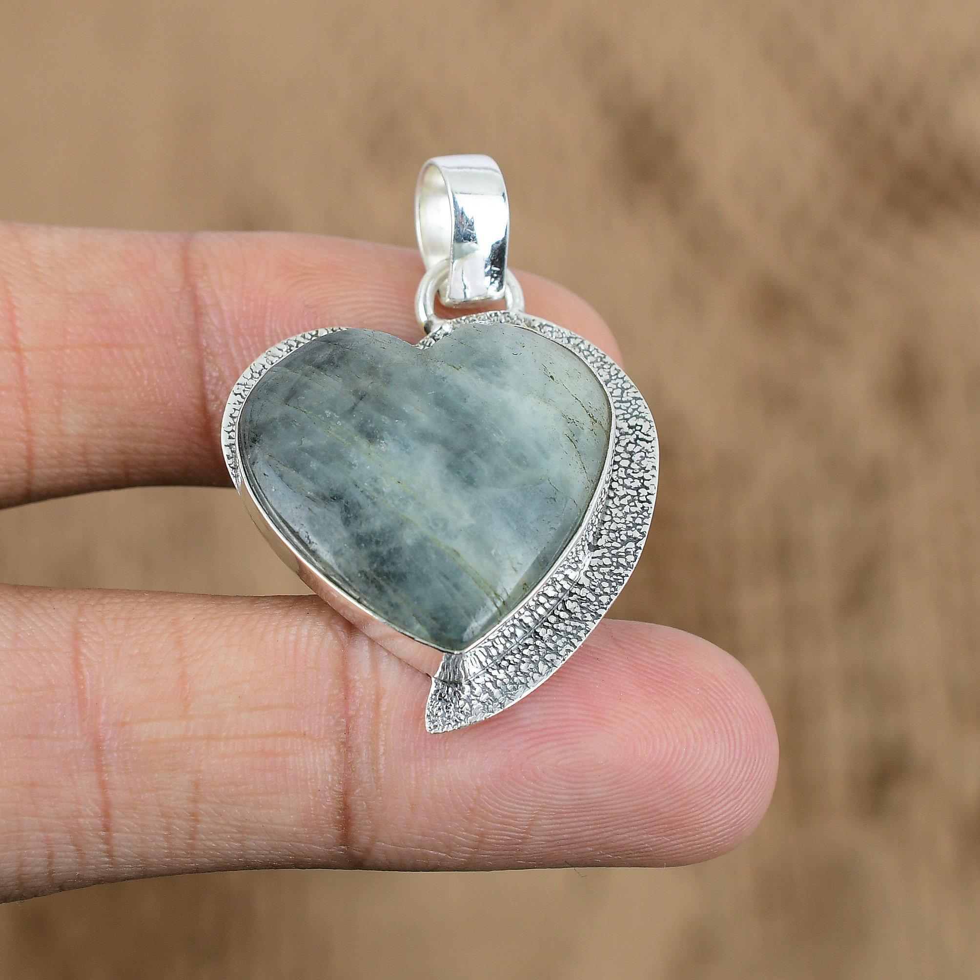 

Natural Aquateen Gemstone Pendant Heart 925 Sterling Silver Jewelry For Women
