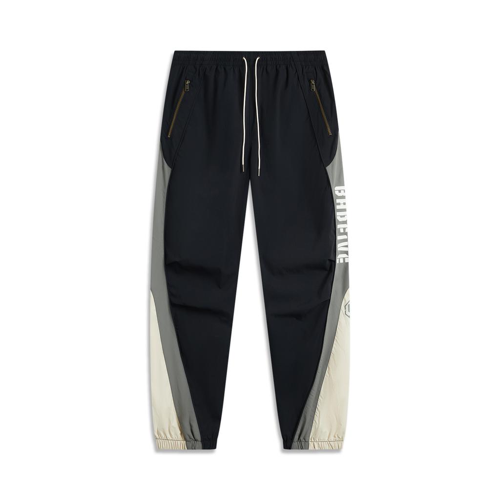 Li Ning Basketball Series Casual Minimalist Color Block Jogger Knit Sports Pants Men Bottoms Black AYKV073-1