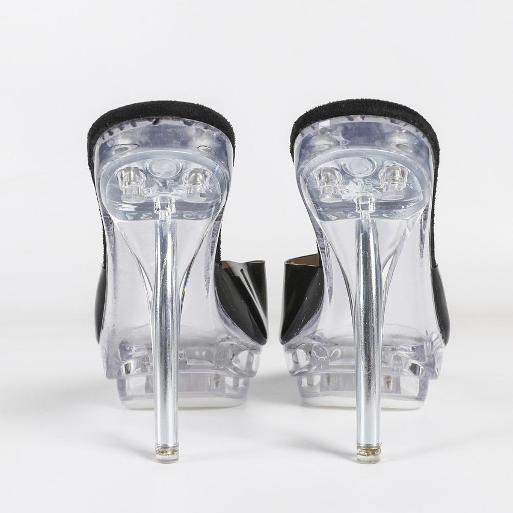 12.5CM Square Toe Crystal Slippers, Transparent Chunky Heel Non-slip, Sexy Wedding Nightclub Model Shoes LFD-19876-A79