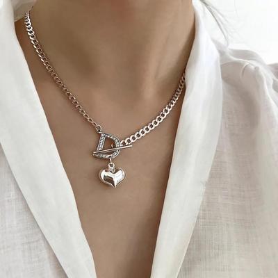 Collier Chaîne Pendentif Coeur Boucle Initiale pour Femme