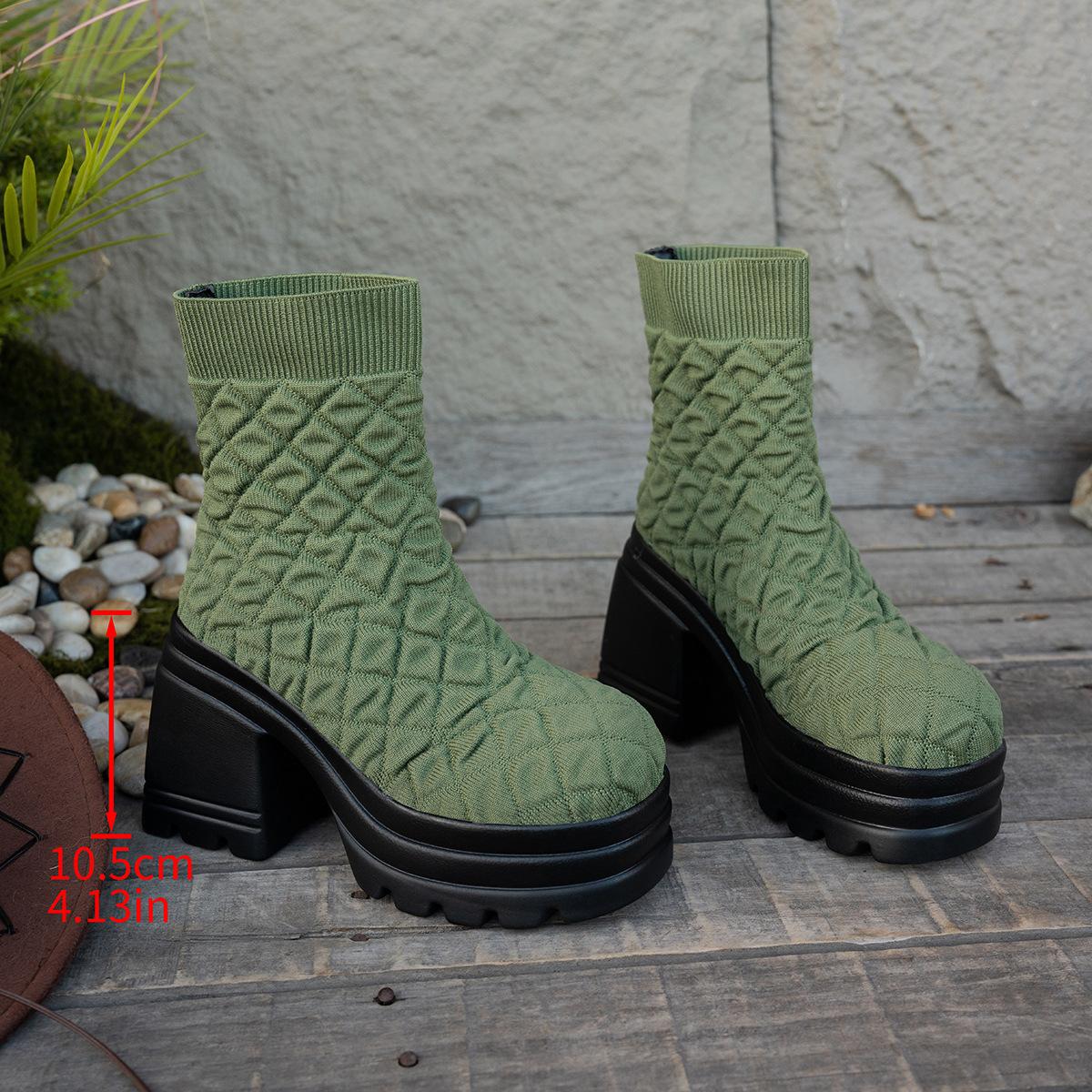 

Foreign trade large size new fashion fly-woven short boots high-top elastic socks boots thick heel thick sole foot cover European and American Martin 42 зелений