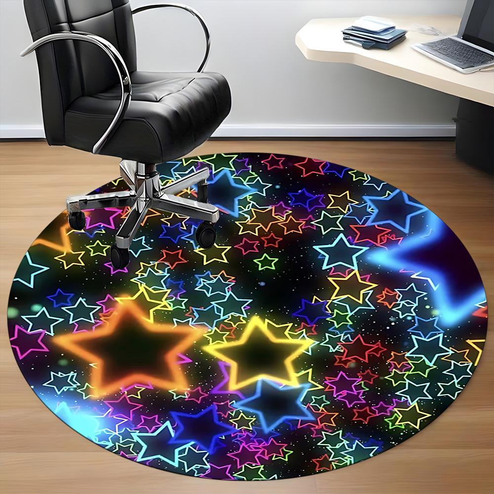 1pc Colorful Stars Chair Carpet for Office, Round Non Slip Durable Large Size Office Carpet, Suitable for Office