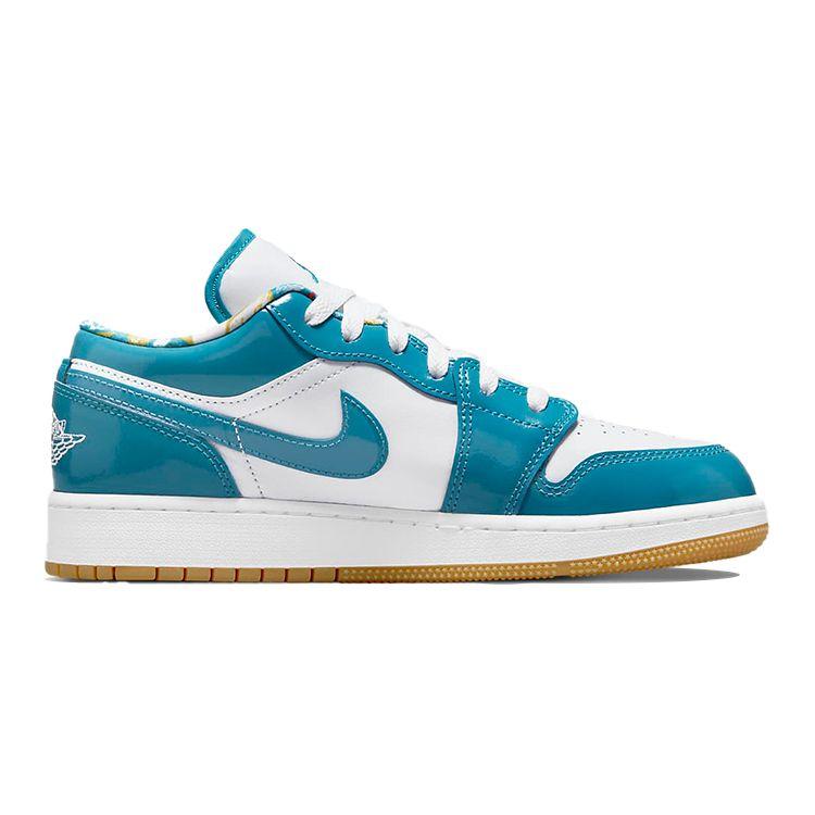 Air Jordan 1 Low SE GS Barcelona Kids Sneakers White Cyber-Teal DM0589-400