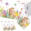 3 Pack Easter Tablecloth Disposable, Easter Bunny Eggs Plastic Tablecloth for Rectangle Tables, Watercolor Spring Easter Table Cover for Home Kitchen
