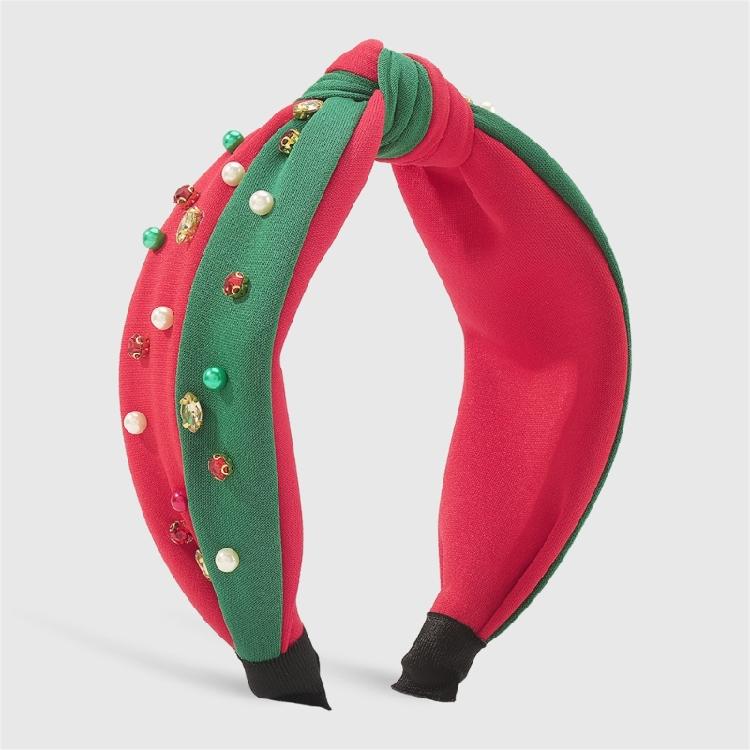 Kids Hair Hoop Red Glossy Beads Crystal Headband Red Green for Christmas Party